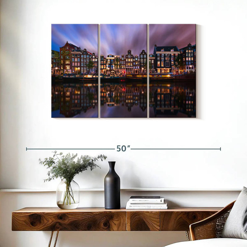 Crépuscule sur le canal Sirci Amsterdam, H 24 po x l 38 po