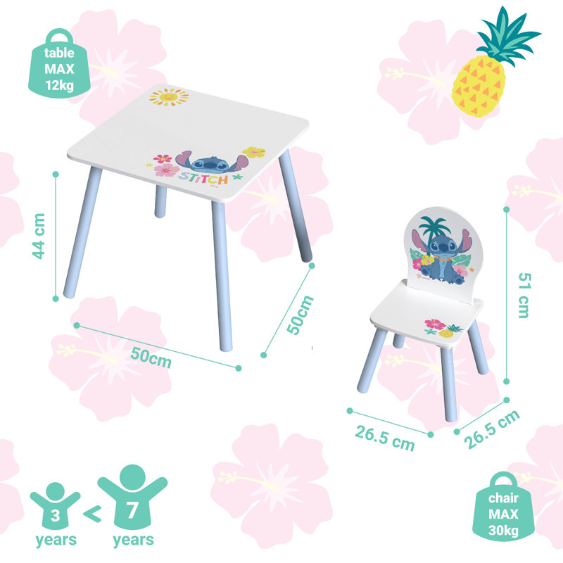 Disney Stitch Table and Chair Set - (2 Chairs Included) - Ideal for Arts & Crafts, Snack Time, Homeschooling, Homework & More