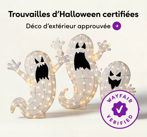 Sélections d'Halloween certifiées : décorations extérieures triées sur le volet avec trois fantômes illuminés et le sceau Wayfair Verified.