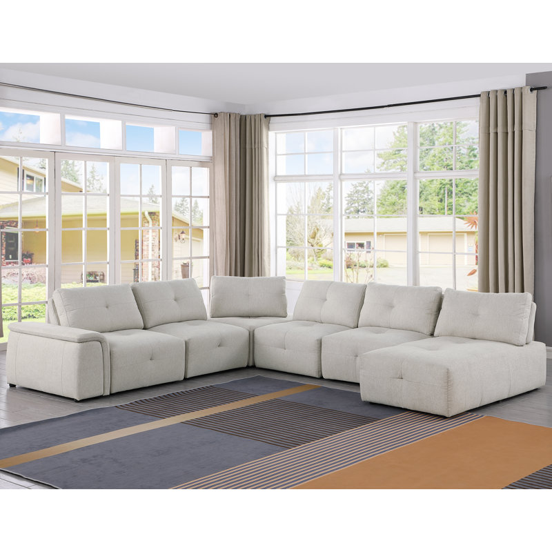 Amada 7 Pieces Modular Upholstered Sectional , Beige Polyester Blend
