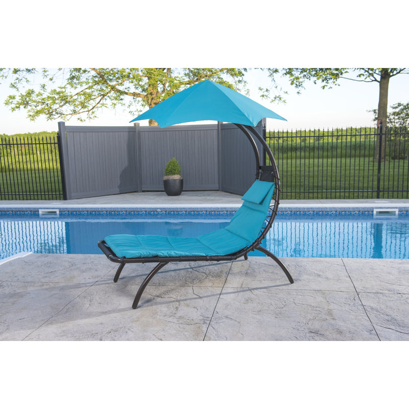 Chaise longue de rêve avec coussin amovible et parasol Vivere Maglione Original, Turquoise véritable