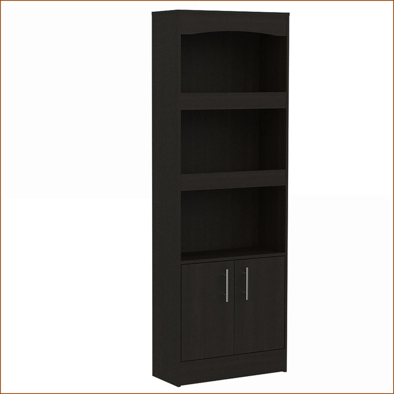 Bibliothèque, brun foncé classique, avec 3 tablettes encadrées de 70,8 po de hauteur | Noir | Panneau de particules