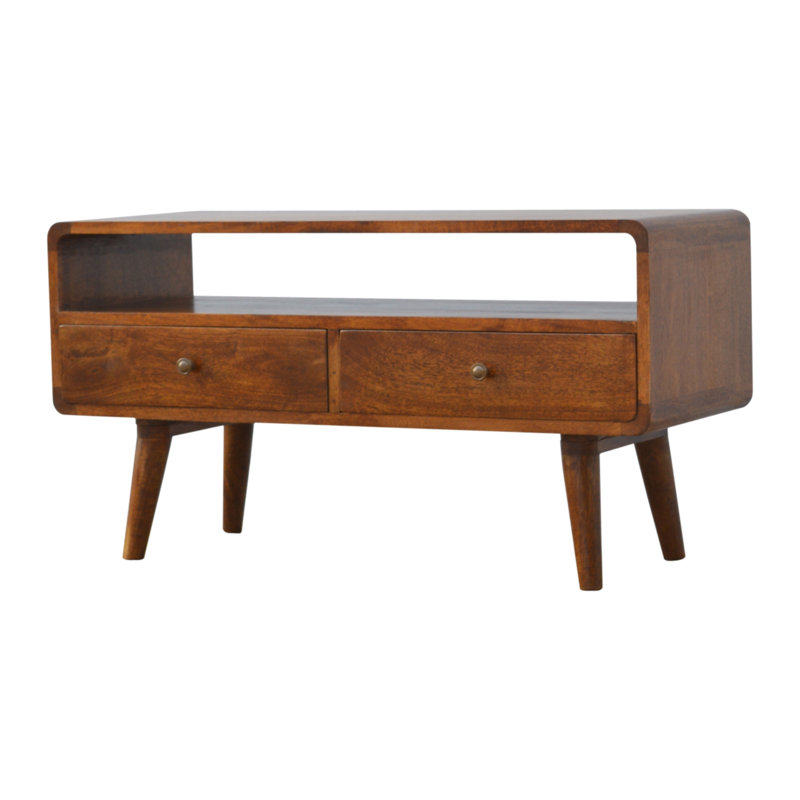 Crédence de rangement en bois massif Charie, Rouge / Brun