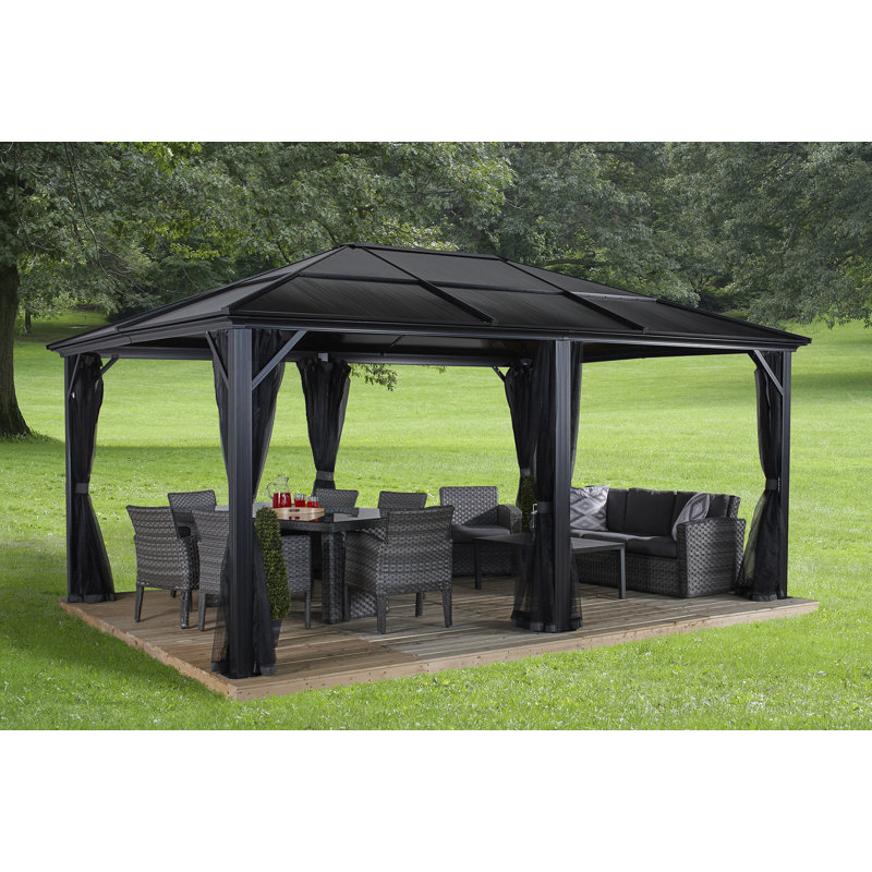 Meridien 12 ft x 16 ft Gray Aluminum Patio Gazebo with Polycarbonate Roof