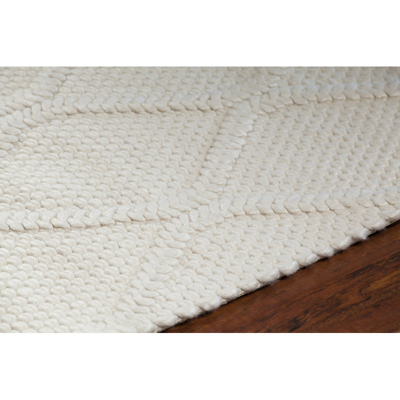 Tapis blanc en laine tissé à la main Arend Authentic, Rectangle 5 pi x 7 pi 6 po