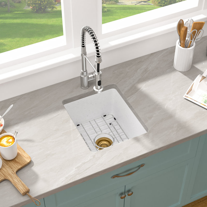 15" L x 18" W Undermount Granite Composite Bar Sink Single Bowl Basin Quartz Classic Bar Kitchen Sinks, White