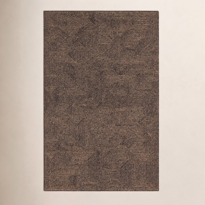 Abstract Area Rug in Tan/Black, Rectangle 8' x 10'