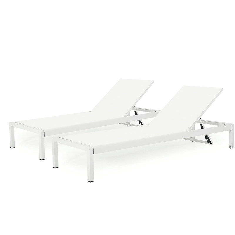 Chaise longue, ensemble de 2, pour l'extérieur, Blanc