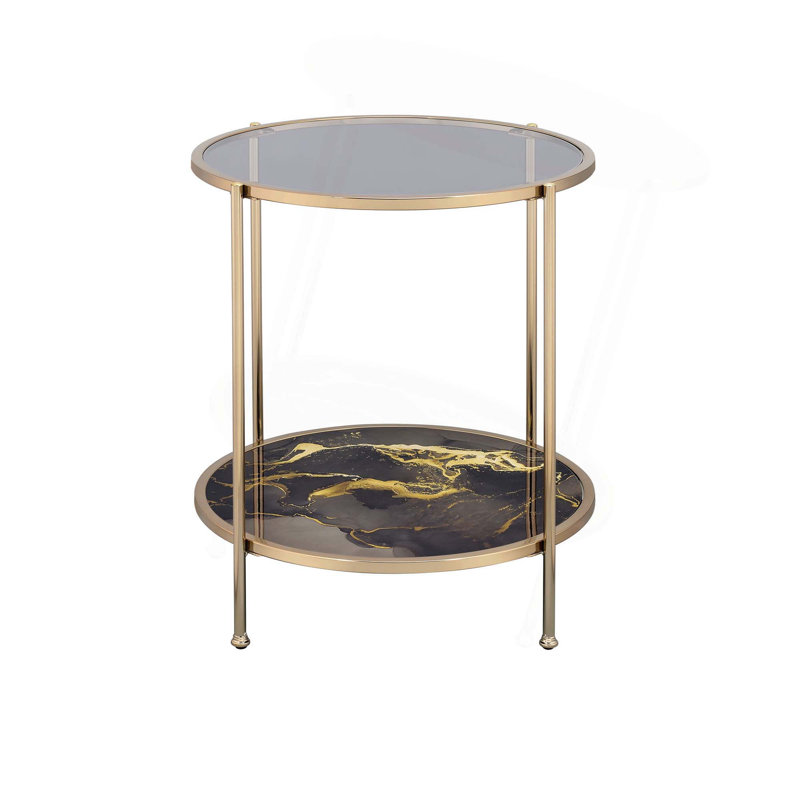 Astrild Glass Top End Table, Black
