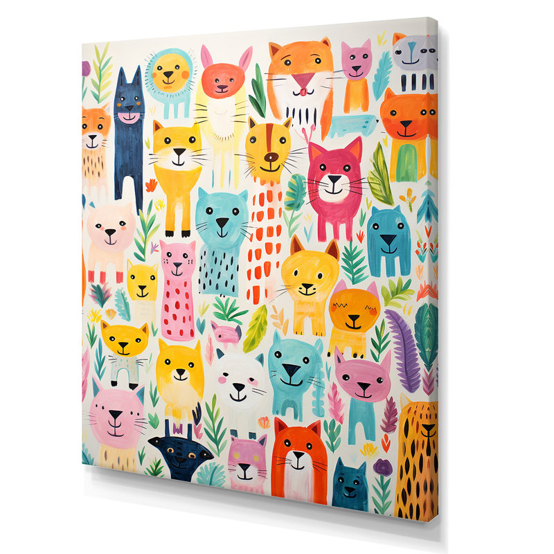 Nursery Colorful Animal Pattern I - Animal Nursery's Wall Art, Wrapped Canvas, 44" H x 34" W x 1.5" D