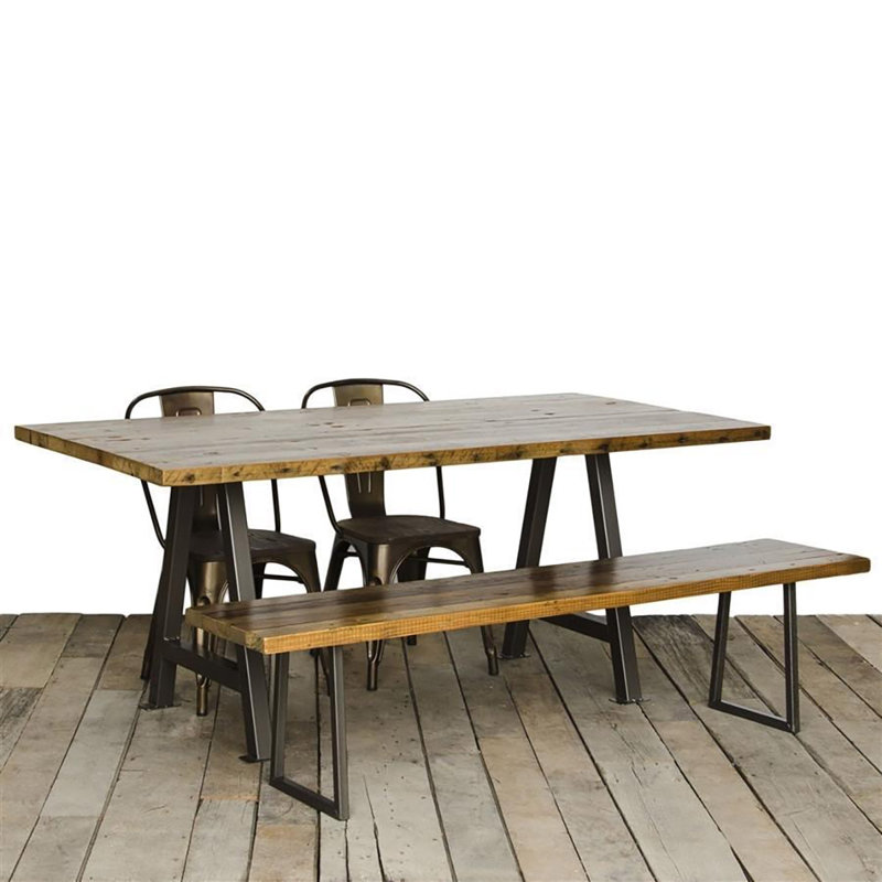 Solid Wood Top Metal Base Dining Table, Oil (skip planed, slight texture), 30" H x 84" L x 36" W