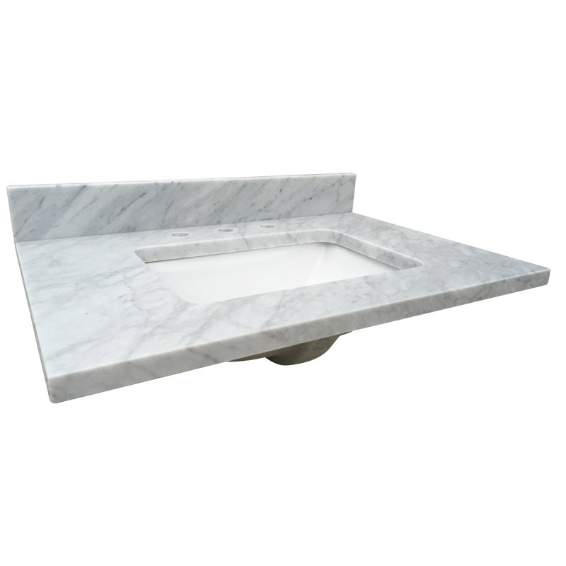 White Carrara Marble Vanity Top with Ceramic Undermount Sink