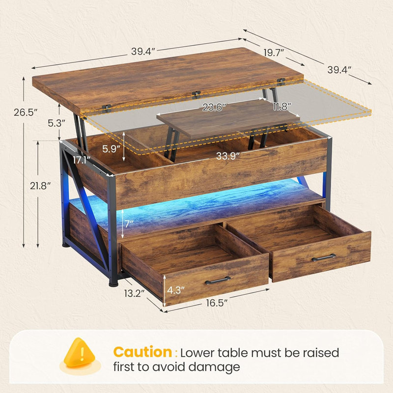  Table basse avec tiroirs Themistocles, Brun rustique