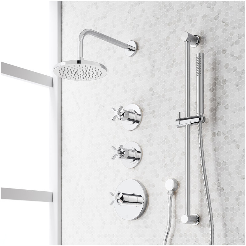 Vassor Thermostatic Shower System With Slide Bar and Hand Shower - Brushed Nickel, Chrome