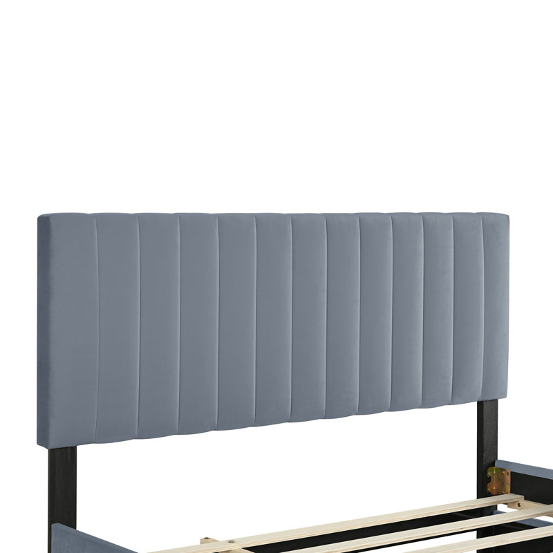Lit plateforme tapissier en velours avec lit gigogne, gris, Grand lit