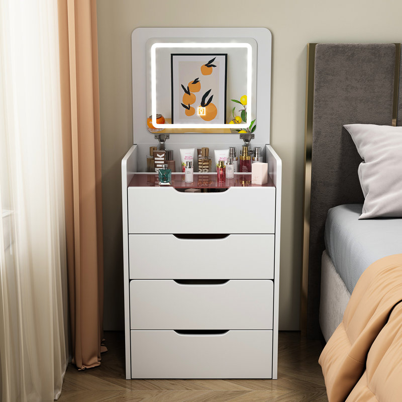 Coiffeuse de maquillage compacte avec miroir rabattable, siège rembourré, miroir de meuble de chambre à coucher et 3 tiroirs, beauté de qualité