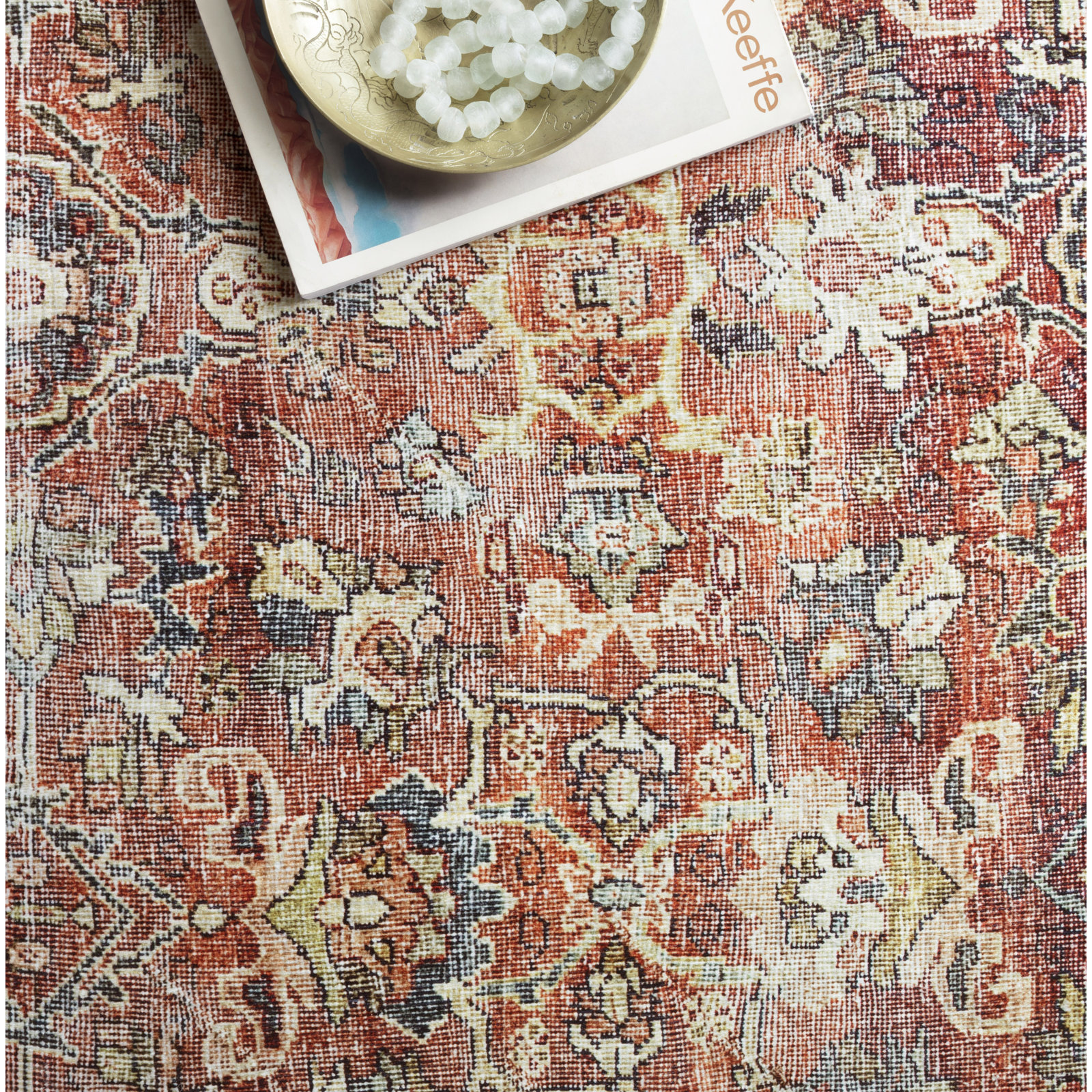 Portman Spice Orange Blue Oriental Rug, Square 1'6"