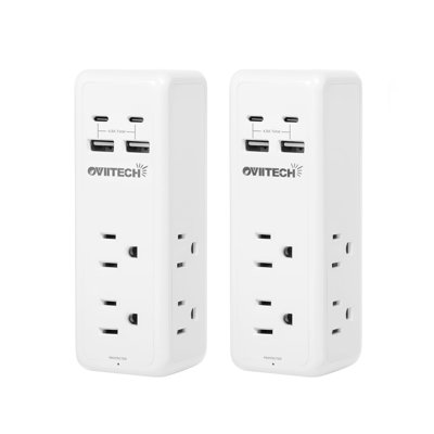 Multi Plug Outlet Extender, 4USB Wall Charger, Wall Plug Splitter with 6 Outlets 450J Electrical Power Expander with Surge Protector,Spaced for Travel,Home, Office, White 2Pack