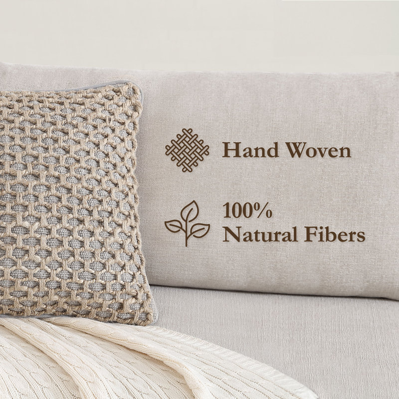Jada 20'' Square White and Jute Boho Throw Pillow Set