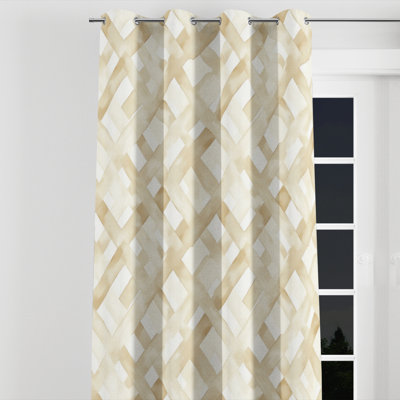 Modern Velvet Curtains - Geometric Cream Geometry Grommet Curtain - 1 Panel