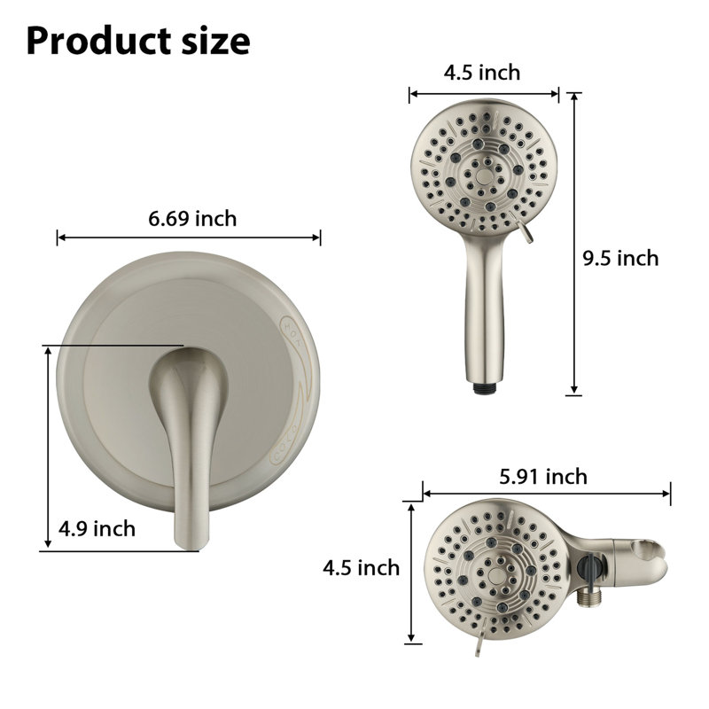 6-spray Patterns Rain Shower Head With Handheld - Fixed & Wall Mounted Brushed Nickel Fog Spray More 6, Brushed Nickel