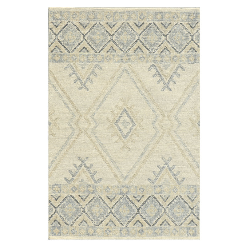 Tapis ivoire / taupe en laine crocheté à la main Blige Southwestern, Rectangulaire 9 pi x 13 pi
