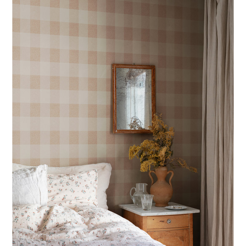 Villa Dalarö II Gingham Wallpaper Roll, Terracotta