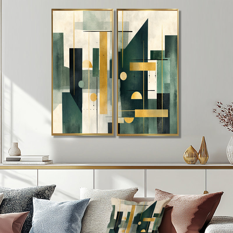 Univers vert doré - impressions sur toile modernes et vertes, 40" H x 40" W, Impression encadrée flottante, Gold