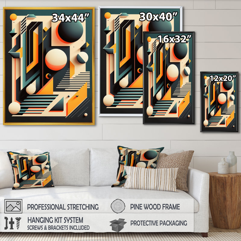 «Retro Elementary Geometrics I», reproduction sur toile flottante, Noir, L 12 po x H 20 po