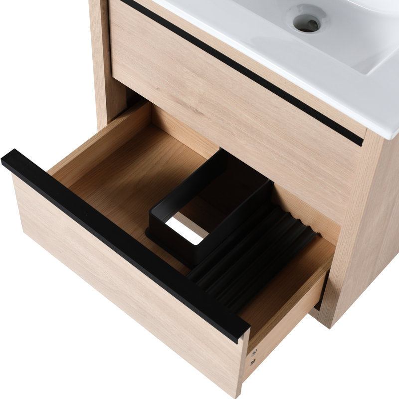 Meuble-lavabo mural 24 po avec 2 tiroirs de rangement à fermeture en douceur et lavabo en céramique blanche - Bva02524plo-G-Bl9060b (W1286s00034 Basin Stylish Furniture
