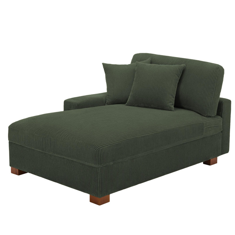 Chaise longue surdimensionnée en velours côtelé vert avec accoudoirs et coussins Milbrey, Vert, Face à la gauche