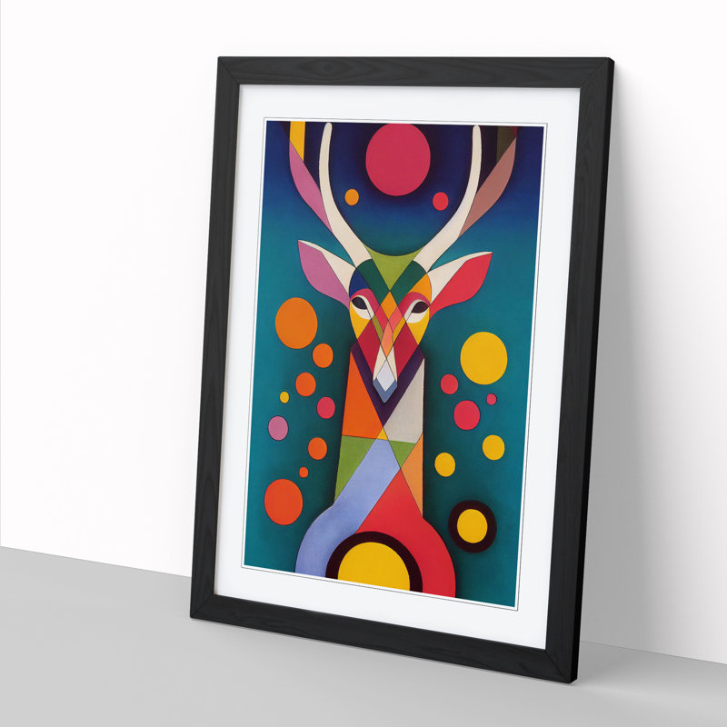 Lenayah Deer In Colour Abstract - Picture Frame Print, 64cm H x 46cm W x 2cm D, Black