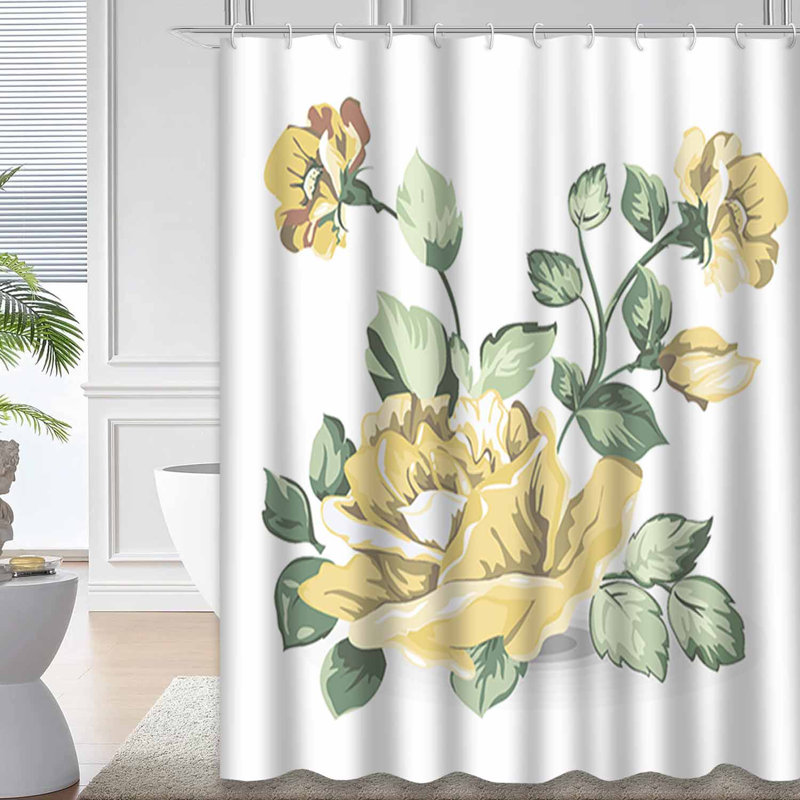 Rideau de douche imperméable Bouquet blanc élégant avec 12 crochets, L 72 po x l 78 po