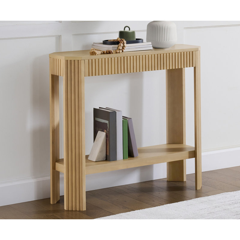 Fluted 36-Inch Solid Wood Console Table with Storage Shelf, Light Oak, Light Oak