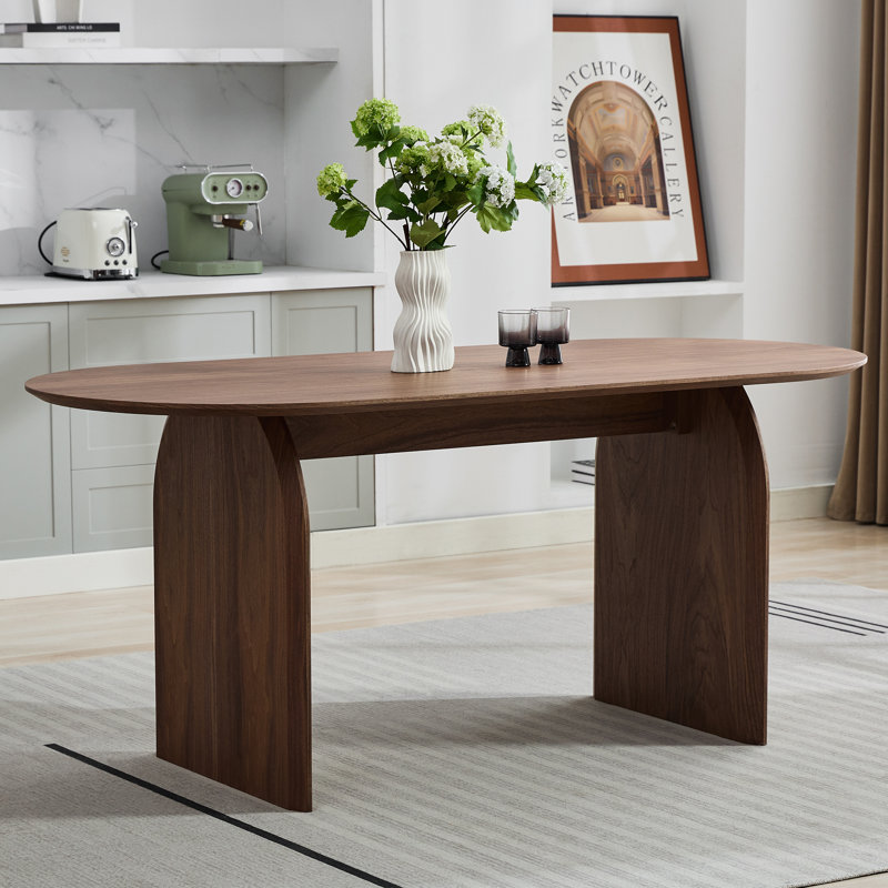 70.86'' Oval Dining Table With Double Pedestal, Modern Dining Table For Dining Room/Kitchen, Walnut