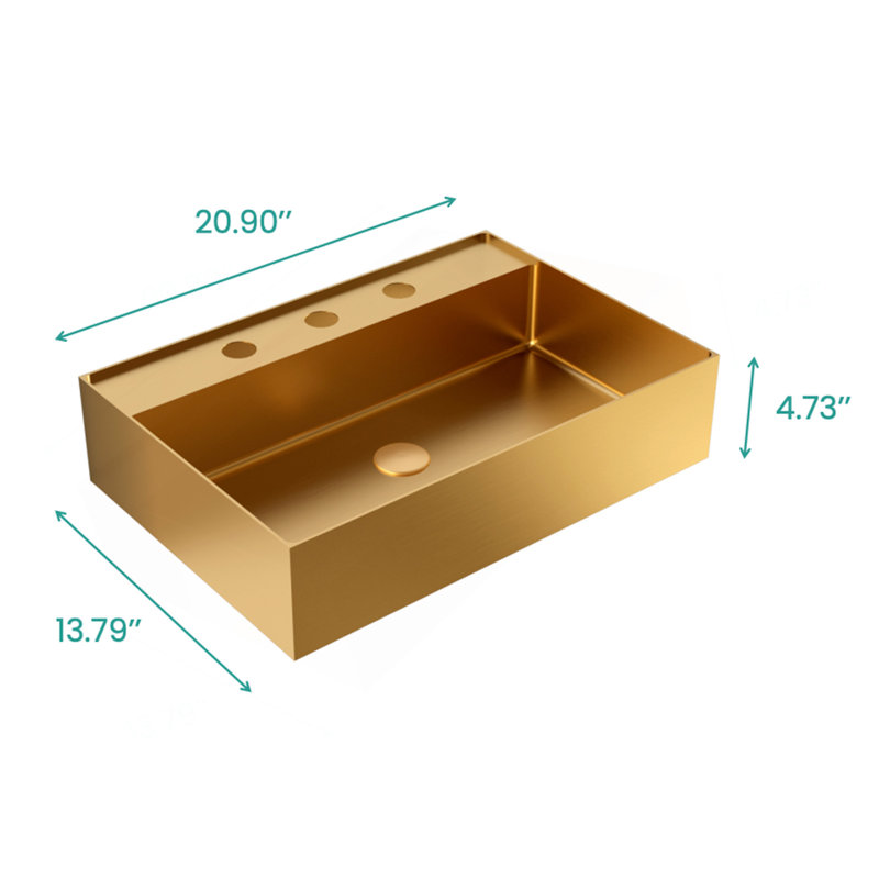 Lavabo de salle de bain intégré en acier inoxydable 304 brossé avec 3 trous pour robinet 20 po x 14 po BB13-20Y-405