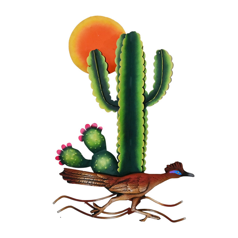 Décoration murale 3D, acier et fibre de verre, très détaillée, cactus et Roadrunner