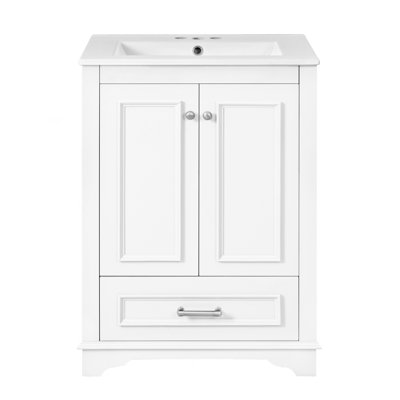 24'' Bathroom Vanity With Ceramic Sink Combo, Modern Freestanding Storage Cabinet  With Silver Handles,  Soft Closing Doors