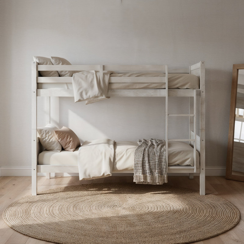 Lit superposé simple en bois massif avec tête de lit à panneau cannelé Appolon, Pin