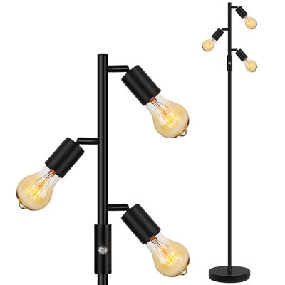 Lampe sur pied arbre, lampe sur pied industrielle, lampe sur pied moderne avec 3 lumières réglables (sans ampoules)