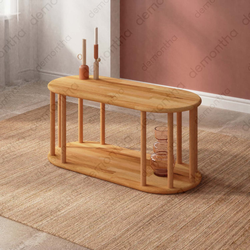Table basse Kyoto, table basse minimaliste rectangulaire en bois de hêtre massif pour le salon