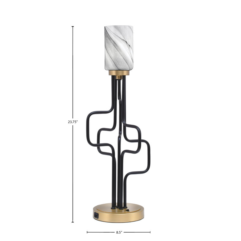 Lampe d'appoint Amarmula, avec ports USB, fini noir mat et laiton vieilli, verre tourbillon onyx de 4 po, Doré