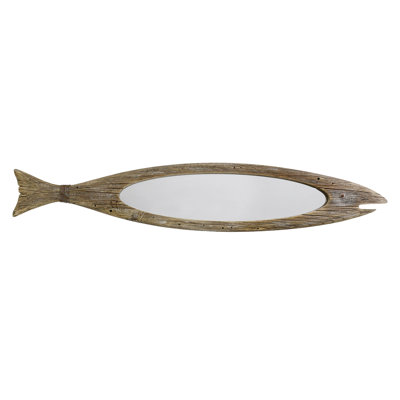 Rustic Wood Fish Mirror Decorative Hanging Mirror Wall Decor For Living Room Bathroom Bedroom Vintage Nautical Ocean Beach Home Mirror