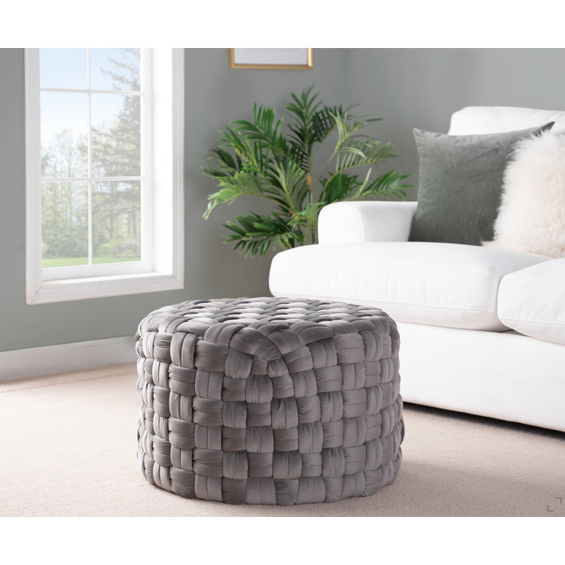 Round 24" Ottoman Velvet, Gray
