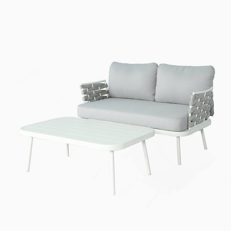 Steel Loveseat And Table, Off White+Grey, White
