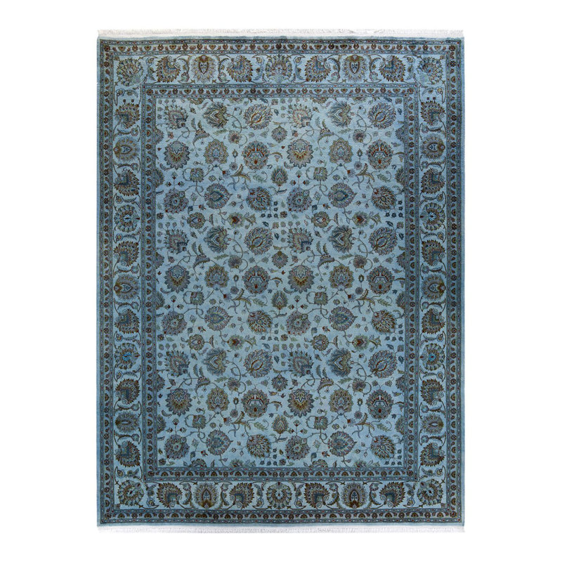 Tapis bleu noué à la main de conception unique Chimel