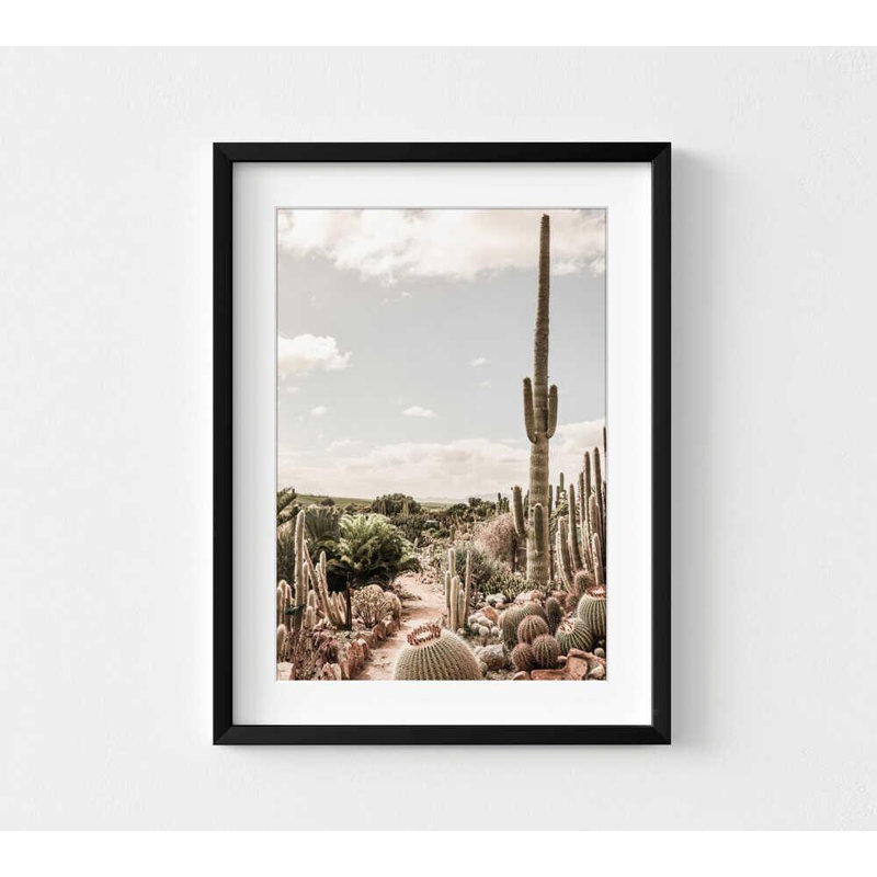 Désert de cactus du désert, reproduction d'art du Sud-Ouest neutre, H 10 po x l 8 po, Impression encadrée avec passe-partout