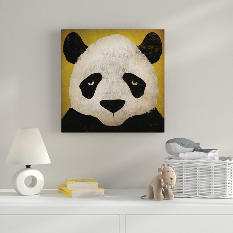 « panda on yellow », art sur toile, H 24 po x l 24 po x P 2 po