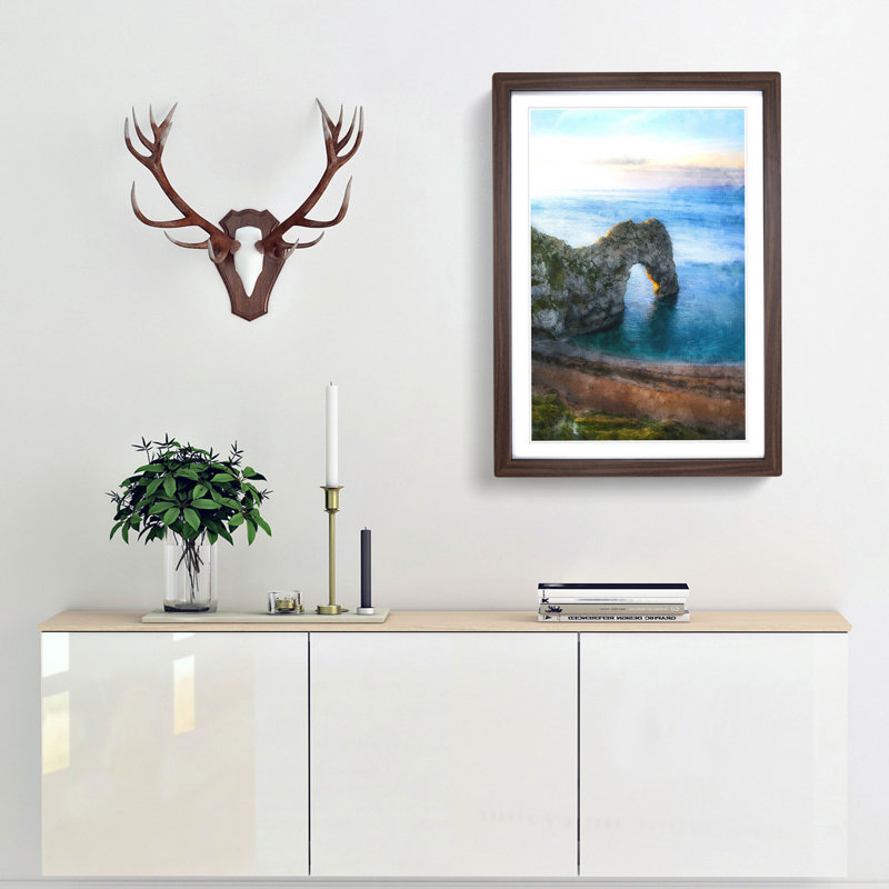 Durdle Door Cliffs Dorset - Picture Frame Painting Print, Walnut Framed, 63cm H x 45cm W x 2cm D