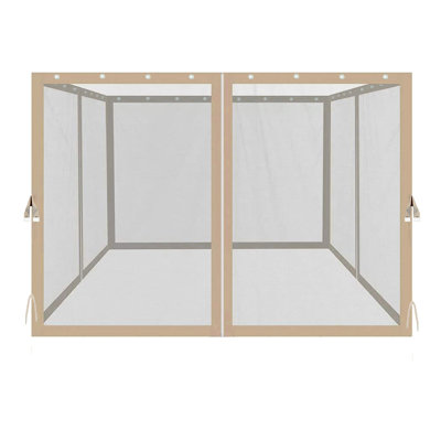 10x10 Ft Gazebo 4 - Side Netting, Beige Net With Zippers, 116.5" W, D, 81.1" H, Secured By Snap On Rings And Two Fixing Straps For Stability Patio Replacement Sided Mesh Enclosure Center , X Size,